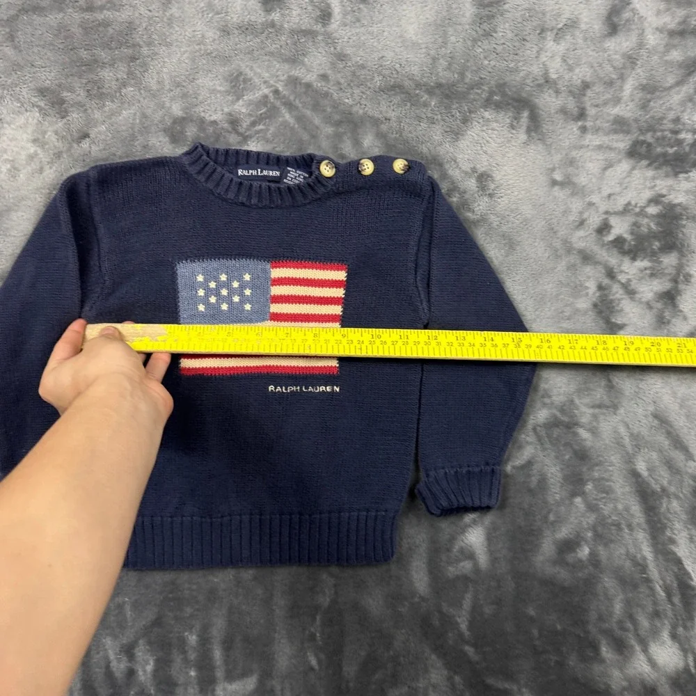 Ralph Lauren Sweater Toddler 2T Navy Blue American Flag Knit Button Shoulder